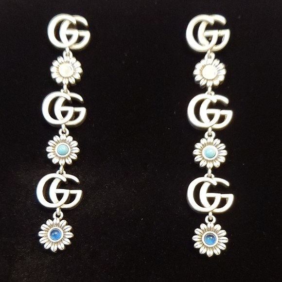 Old Vintage Gucci Silver Floral Drop Earrings - Picture 3 of 8